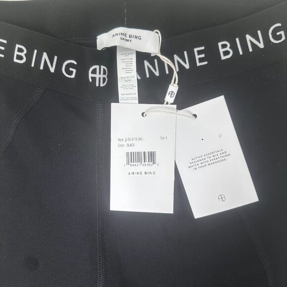 New Anine Bing Carly Black Bike Shorts S Repeating White Logo Streetwear Sporty - Picture 11 of 12